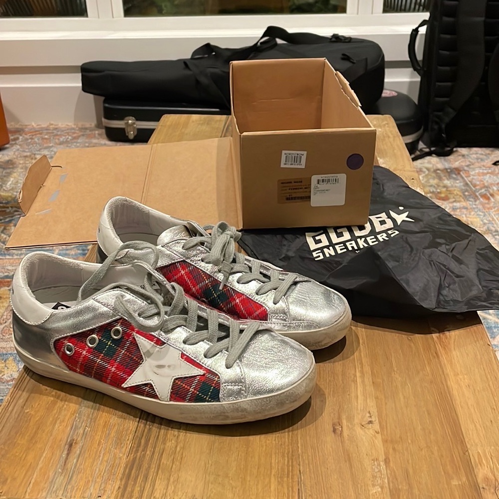 Golden goose plaid red check superstar
